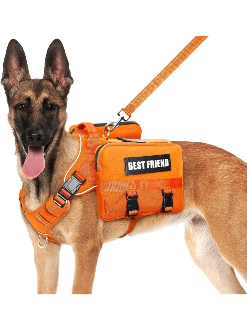Large Dog Backpack Harness & Leash Set - Orange, Perfect for Adventures!